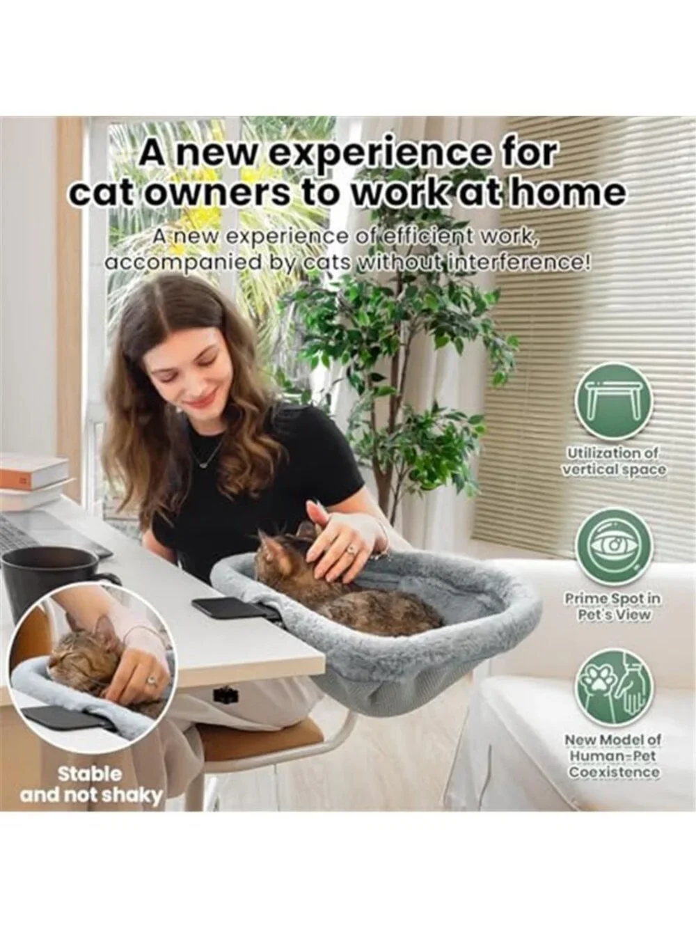 Foldable Cat Desk Bed Soft Faux Fur Cat Hammock Space Saving Perch Washable